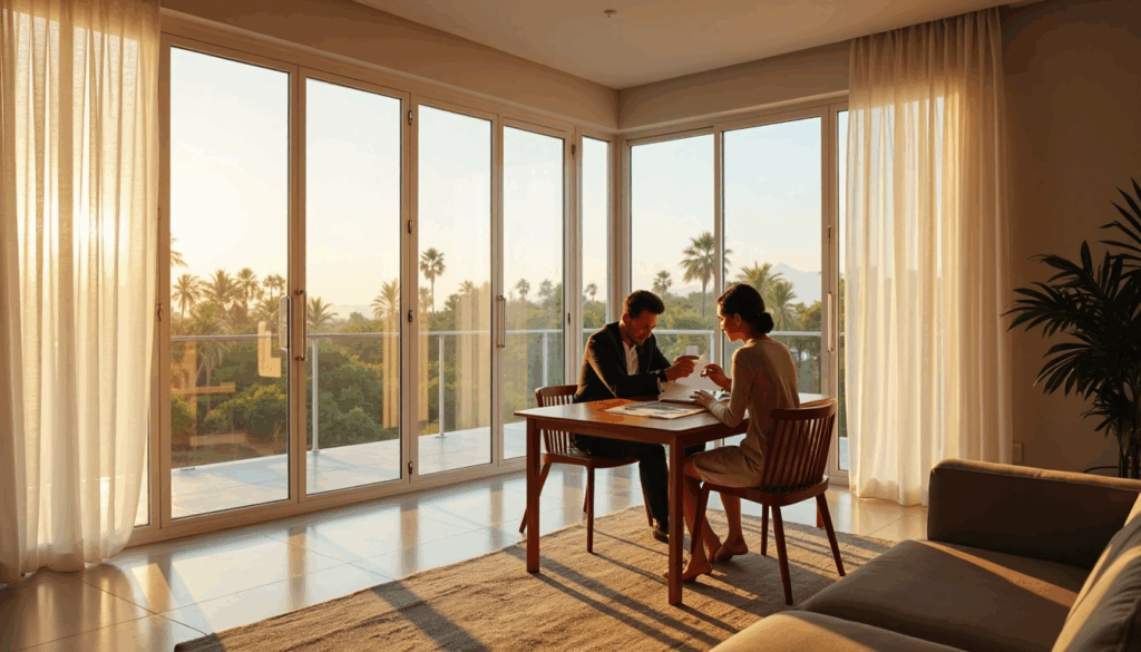 Elegant Durban living room with sunrise and vertical blinds