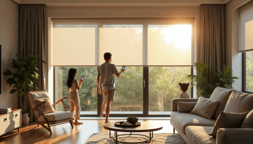 Luxury Durban home with family using motorised blinds controls